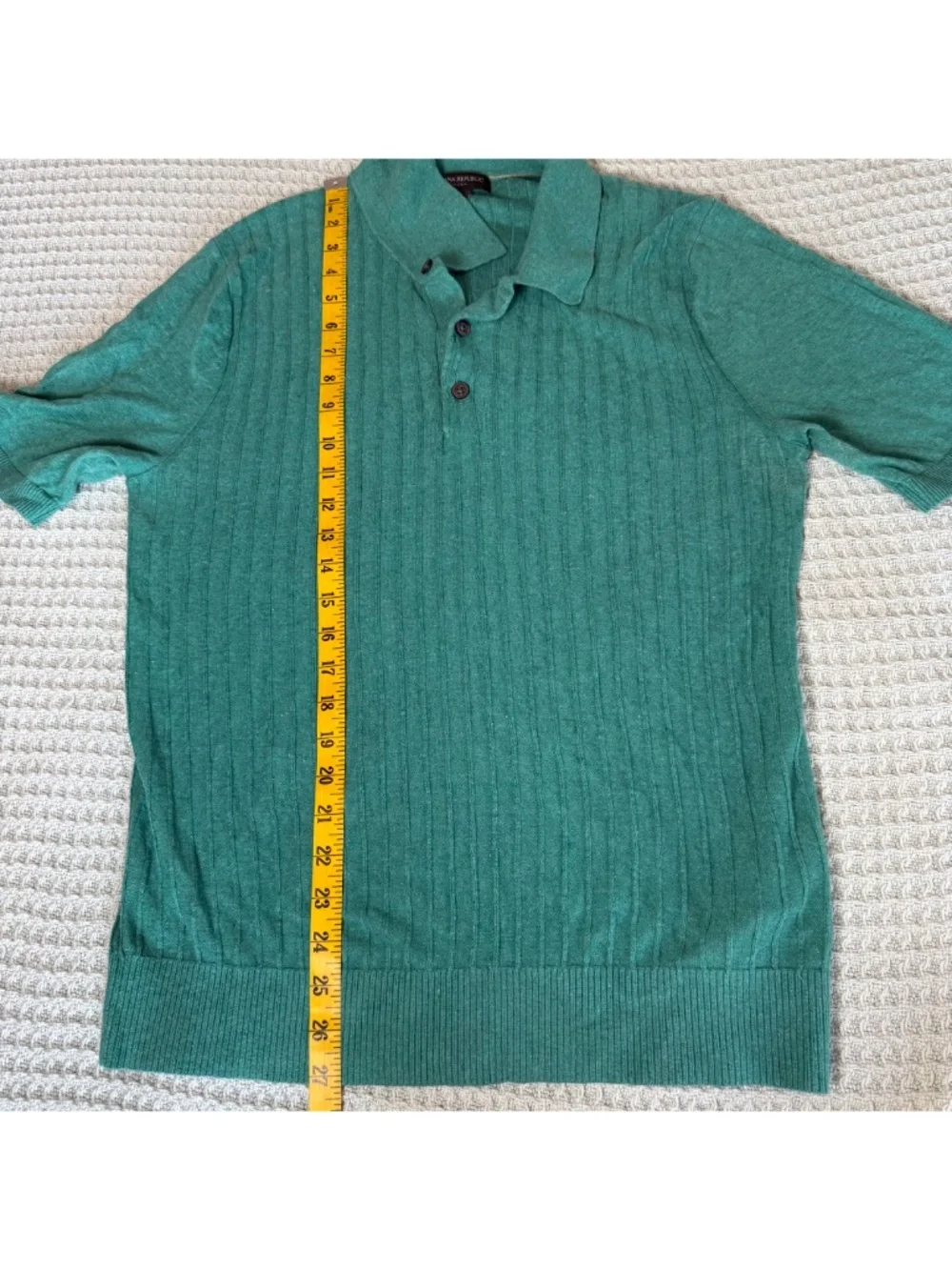 Banana Republic Solare Ribbed Silk Linen Sweater Polo Mens Small Green Resort